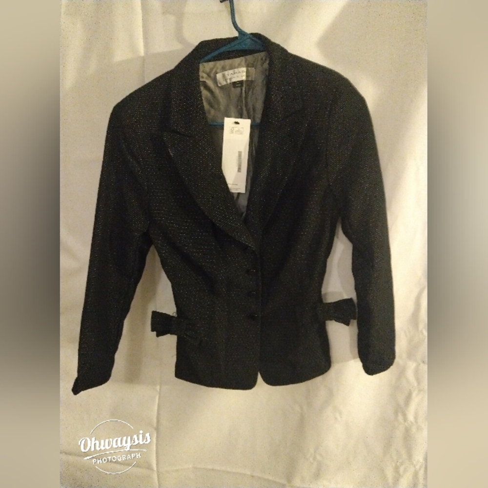 Tahari Black Sparkle Notch-Lapel Blazer with Bow Accents